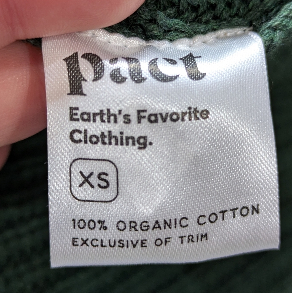 Pact Organic Green Heavy Knit V Neck Tie Back Long Sleeve Cotton Sweater XS - Picture 7 of 8